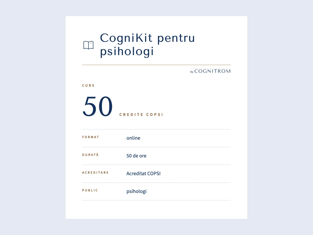 Fișa cursului „CogniKit pentru psihologi”: format, durată, acreditare și public