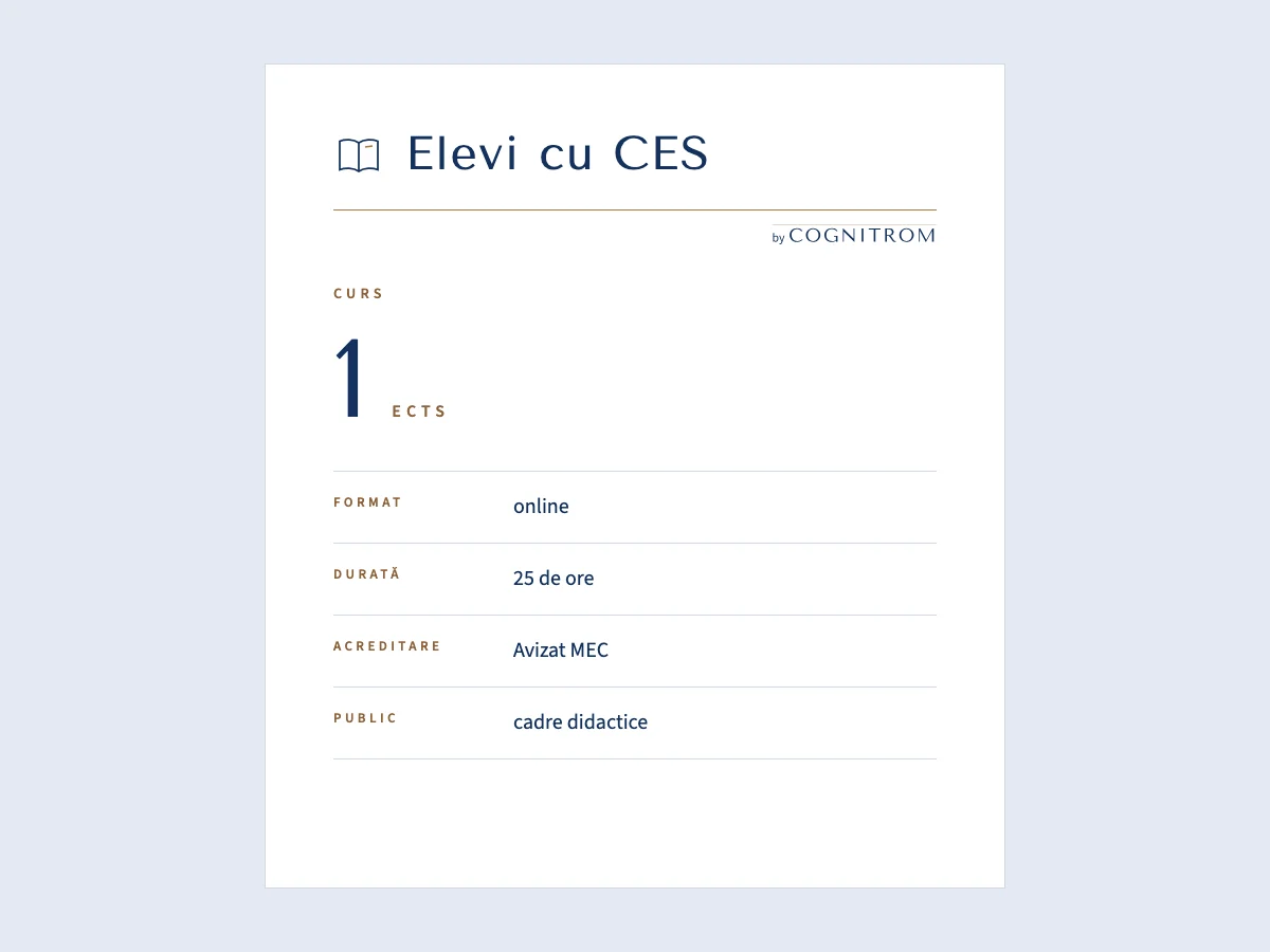 Fișa cursului „Elevi cu CES”: format, durată, acreditare și public