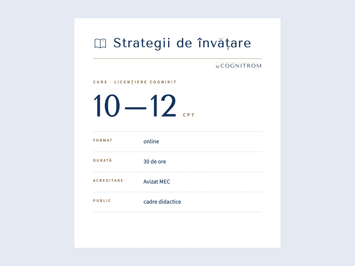 Fișa cursului „Strategii de învățare – CogniKit”: format, durată, acreditare și public