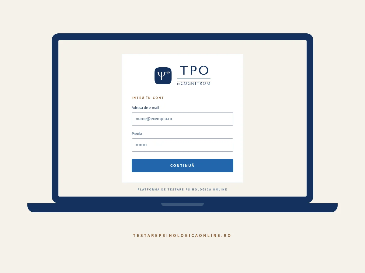Ecranul de autentificare al platformei TPO, pe un laptop